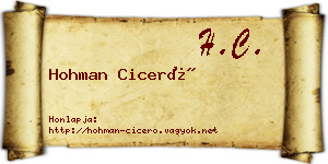 Hohman Ciceró névjegykártya